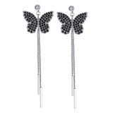 Women Earrings Fully Inlaid Cubic Zirconia Tassel Long Butterfly Earrings Fashion Banquet Wedding Earrings Gift For Girlfriend