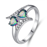 Beiver Double Heart Rainbow CZ Ring in Rhodium Plated Wedding Bands AAA Zircon Jewelry Women Accessories Engagement Ring
