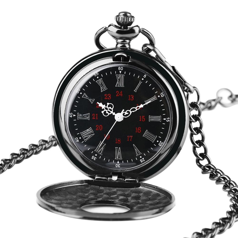 Pocket Watch Roman Numerals Quartz Pocket Watch Men Women Black