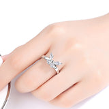 Beiver Butterfly Shining Crystal Zircon Ring for Women Princess Luxury Rings Jewelry Fashion Party Birthday Gifts Size 6-9