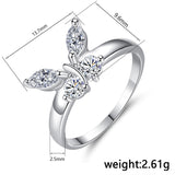 Beiver Butterfly Shining Crystal Zircon Ring for Women Princess Luxury Rings Jewelry Fashion Party Birthday Gifts Size 6-9