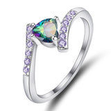 Beiver Double Heart Rainbow CZ Ring in Rhodium Plated Wedding Bands AAA Zircon Jewelry Women Accessories Engagement Ring