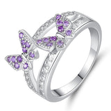 Beiver Butterfly Shining Crystal Zircon Ring for Women Princess Luxury Rings Jewelry Fashion Party Birthday Gifts Size 6-9
