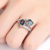Beiver Double Heart Rainbow CZ Ring in Rhodium Plated Wedding Bands AAA Zircon Jewelry Women Accessories Engagement Ring