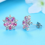 Beiver Pink Sakura Cubic Zirconia Earrings for Women in Rhodium Plated Wedding Decoration Fashion Jewelry Free Shipping