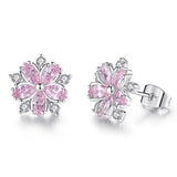 Beiver Pink Sakura Cubic Zirconia Earrings for Women in Rhodium Plated Wedding Decoration Fashion Jewelry Free Shipping