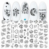 1pcs Black White 3D Nail Art Stickers Sliders Flowers Mandala Leaf Geometry Adhesive Nail Decals Foil Design Manicure TRF564-573