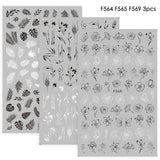 1pcs Black White 3D Nail Art Stickers Sliders Flowers Mandala Leaf Geometry Adhesive Nail Decals Foil Design Manicure TRF564-573