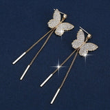 Women Earrings Fully Inlaid Cubic Zirconia Tassel Long Butterfly Earrings Fashion Banquet Wedding Earrings Gift For Girlfriend