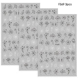1pcs Black White 3D Nail Art Stickers Sliders Flowers Mandala Leaf Geometry Adhesive Nail Decals Foil Design Manicure TRF564-573