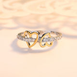 Openwork Double Heart Lady Ring Classic Fashion Charm Personality Cubic Zirconia Jewelry Festive Pop Jewelry Gift Shiny Pop