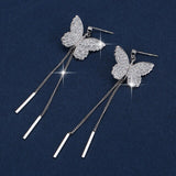 Women Earrings Fully Inlaid Cubic Zirconia Tassel Long Butterfly Earrings Fashion Banquet Wedding Earrings Gift For Girlfriend