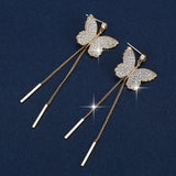 Women Earrings Fully Inlaid Cubic Zirconia Tassel Long Butterfly Earrings Fashion Banquet Wedding Earrings Gift For Girlfriend