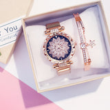 2PCS Set Luxury Magnetic Watches For Women Lucky Fashion Ladies Geometric Surface Quartz Clock Reloj Zegarek Damski