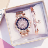 2PCS Set Luxury Magnetic Watches For Women Lucky Fashion Ladies Geometric Surface Quartz Clock Reloj Zegarek Damski