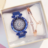 2PCS Set Luxury Magnetic Watches For Women Lucky Fashion Ladies Geometric Surface Quartz Clock Reloj Zegarek Damski