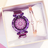 2PCS Set Luxury Magnetic Watches For Women Lucky Fashion Ladies Geometric Surface Quartz Clock Reloj Zegarek Damski