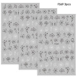 1pcs Black White 3D Nail Art Stickers Sliders Flowers Mandala Leaf Geometry Adhesive Nail Decals Foil Design Manicure TRF564-573
