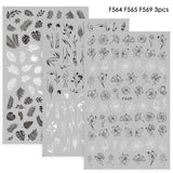 1pcs Black White 3D Nail Art Stickers Sliders Flowers Mandala Leaf Geometry Adhesive Nail Decals Foil Design Manicure TRF564-573