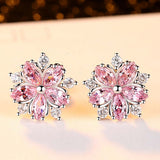 Beiver Pink Sakura Cubic Zirconia Earrings for Women in Rhodium Plated Wedding Decoration Fashion Jewelry Free Shipping