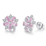 Beiver Pink Sakura Cubic Zirconia Earrings for Women in Rhodium Plated Wedding Decoration Fashion Jewelry Free Shipping